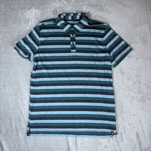 Smartwool Polo Shirt Mens Large Blue Stripe Merino Short Sleeve Performance Golf